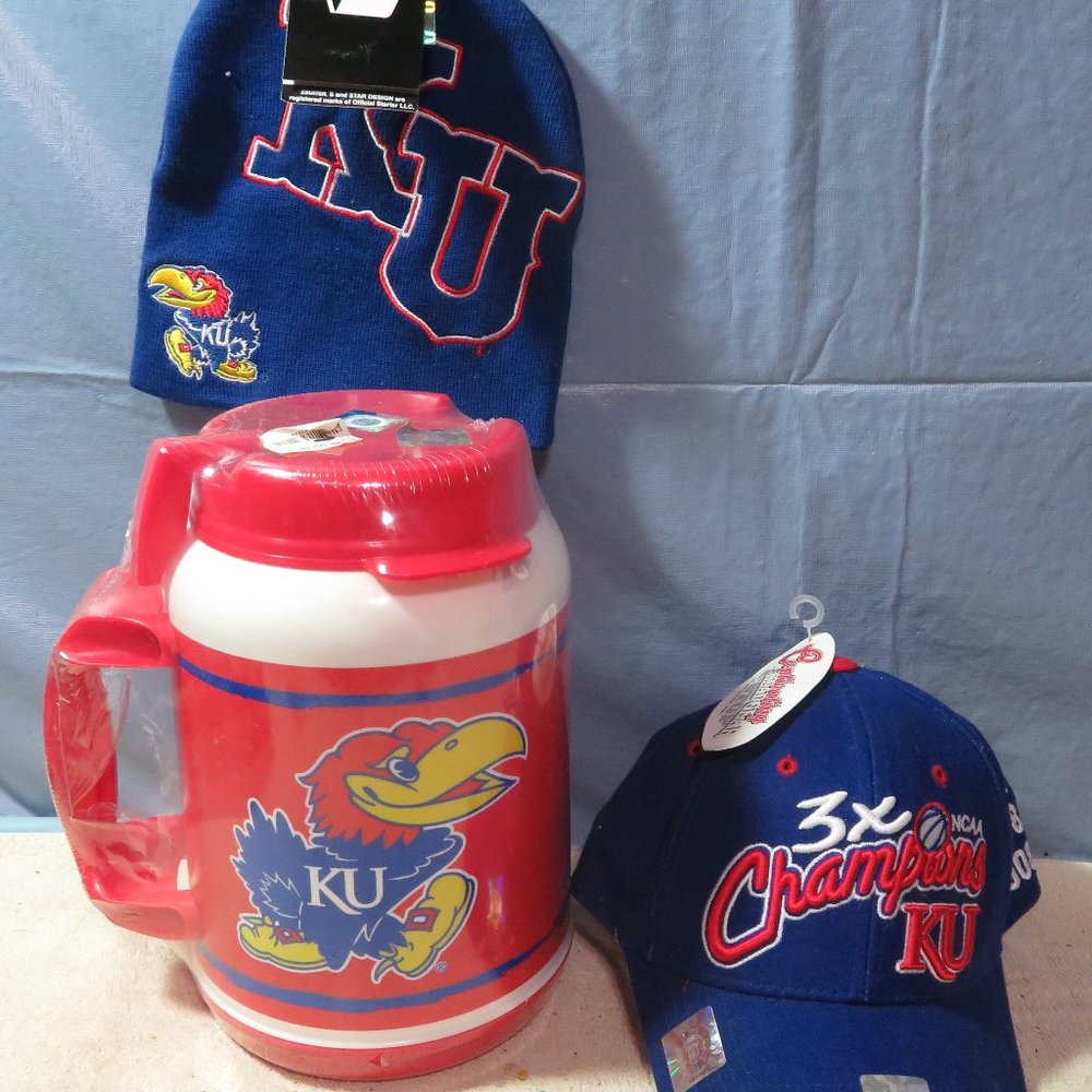 NEW KANSAS JAYHAWK LOT HAT STOCKING CAP DRINK MUG
